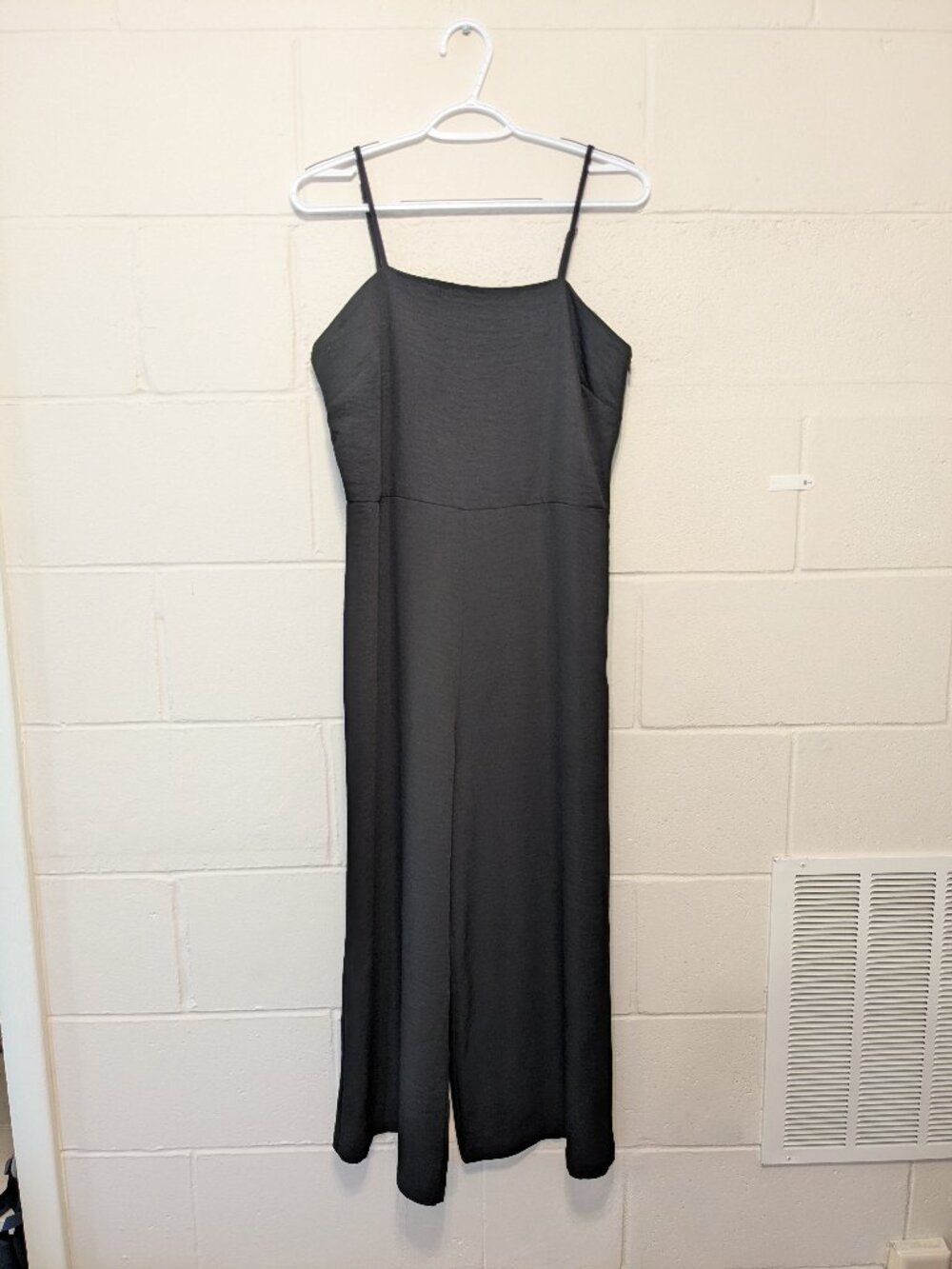 All:Row Black Jumpsuit Lg Square Neck Cami Side Zip Wide Leg Romper Clean Girl